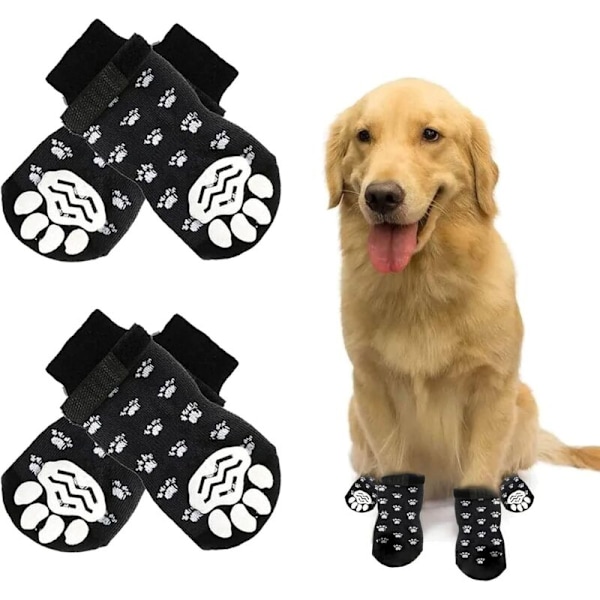 Anti-halkstrumpor för hund och katt, halkfria strumpor för hundar, justerbara hundstrumpor, lämpliga för små eller stora hundar och katter, 2 par (m, svart)