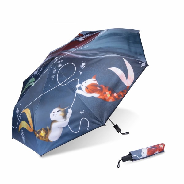 Reiseparaply UV Paraply Svart gummibelegg Sammenleggbar paraply