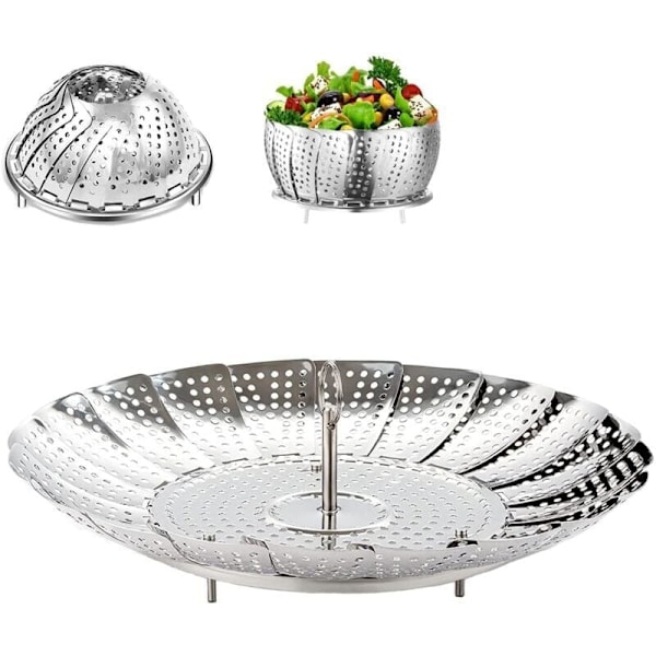 Dampkurv i rustfrit stål, 9'' dampkoger i rustfrit stål til trykkoger, dampkurv, marguerit-blomst dampkoger, sammenklappelig grøntsagsdampkoger tilbehør