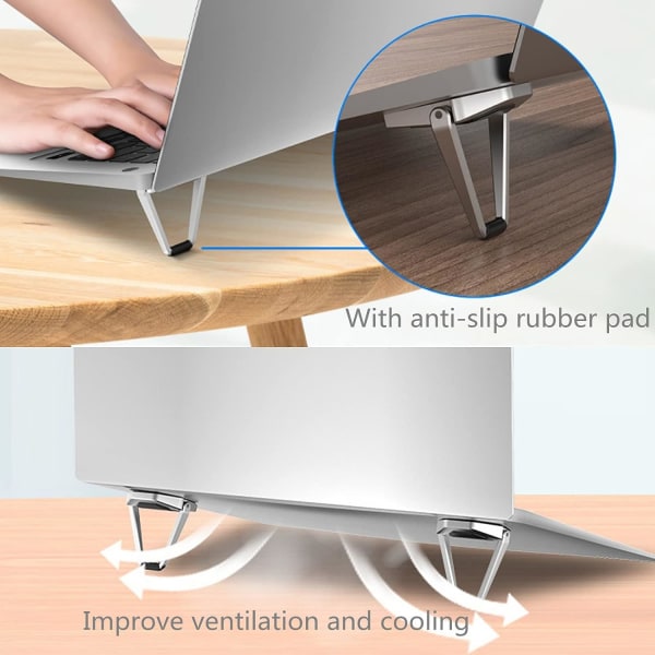 Foldbar metal laptop stand passer til de fleste bærbare computere og tastaturer (to stykker inkluderet).