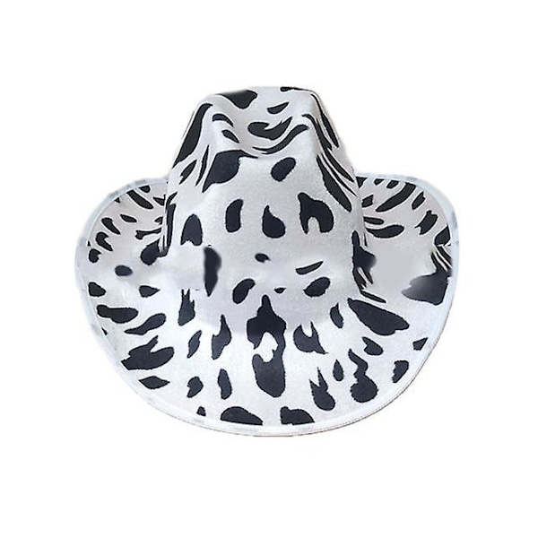 Cowboy Hat Sjov Ko Print Hat Unisex Sort og Hvid Cowboy Hat