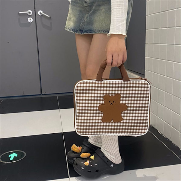 Datorväska innerficka skyddande skal fashion 13-14 tum handväska laptopväska fashion portfölj brun rutig