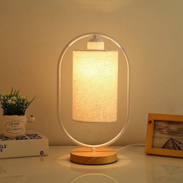 LED nattbordslampe, soveromslampe med moderne stoffskjerm, elegant design bordlampe for soverom, stue, spisebord, skrivebord (5W LED-pære