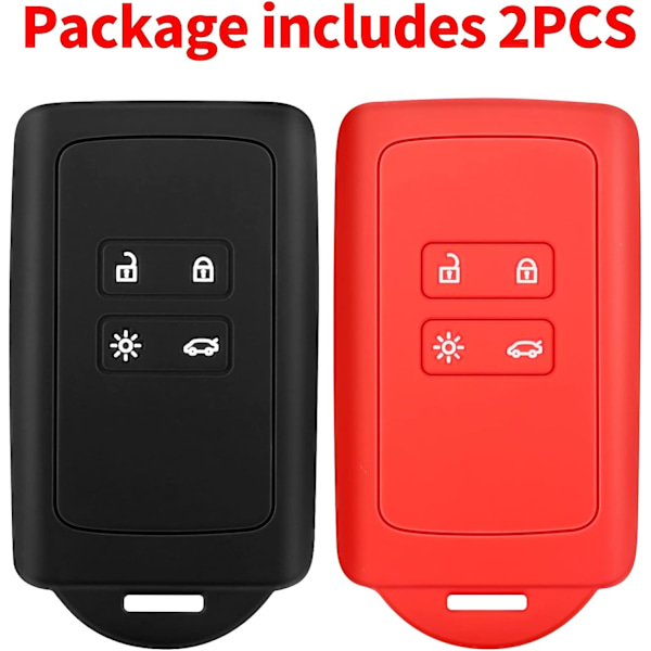 2 Renault-auton avaimen lisävarustetta (musta + punainen), yhteensopiva Renault Smart Key 4 -avaimen kanssa, pehmeä silikonikuori avainrenkaalla - Clio/Espace 5/Master