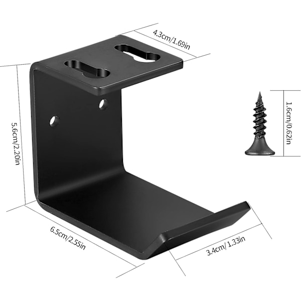 2 stk. metallhodetelefonveggfeste, hodetelefonholder for skrivebord, klebrig og skrudd hodetelefonfeste, hodetelefonkroker, svart