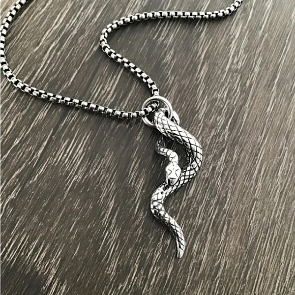 Halsband med hänge för män i rostfritt stål, orm
