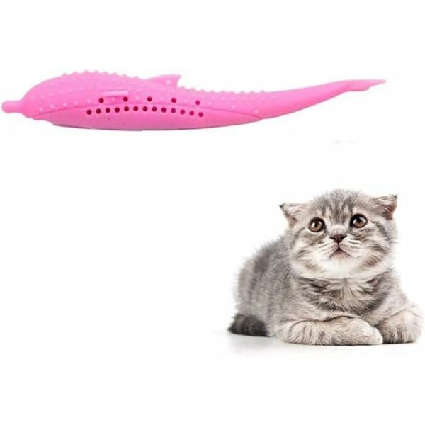 1 st kattmynta leksaker simulering fisk form katt interaktiv djur tandborste tugga leksak miljövänlig silikon tänder molar stick rengöring leksak (rosa)