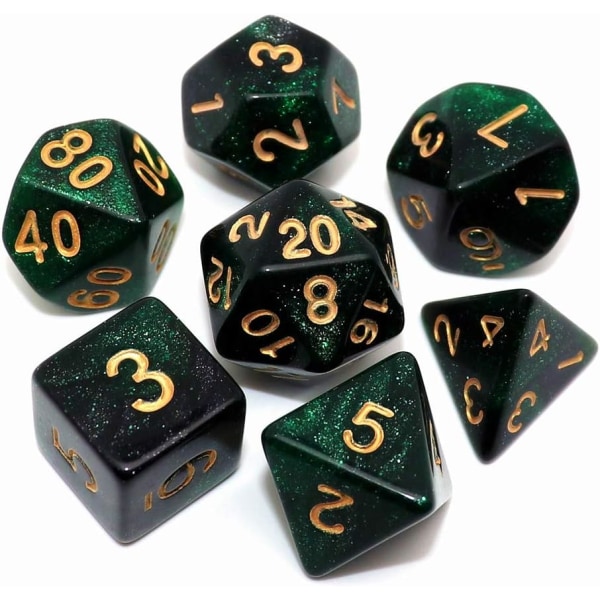 Multi-Side DND Terning Sæt Glitter Terninger til Dungeons and Dragons RPG Grøn Blandet Sort Nebula Terninger