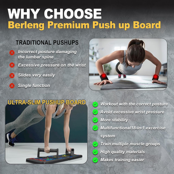 Push Up Board, Foldbar Pushup Fitness Stativ til Bærbar Styrketræning. Robust, Stabilt Udstyr til Hjemme Fitness Træning til Mænd og Kvinder, Gave til