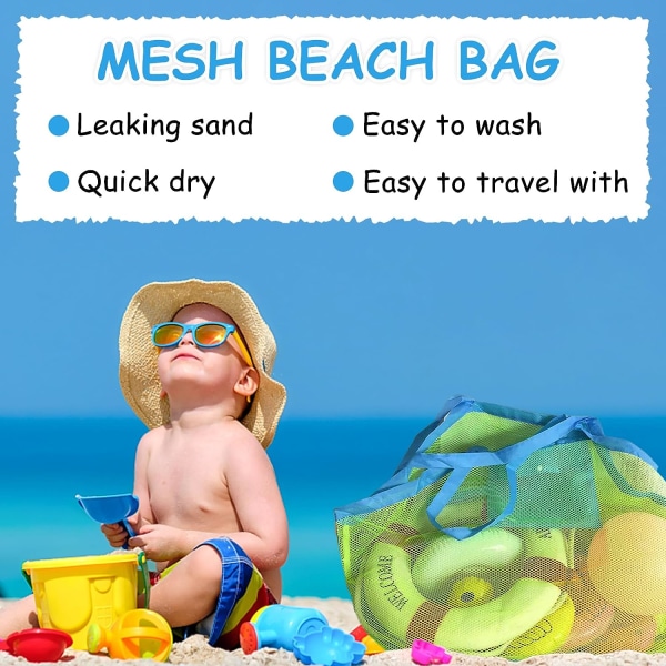 2 st Mesh Strandleksaksväska, Fällbar Stor Mesh Väska Mesh Strandväska Barn Strandväska Förvaring Strandleksaksväska, för Simning Strand Resa