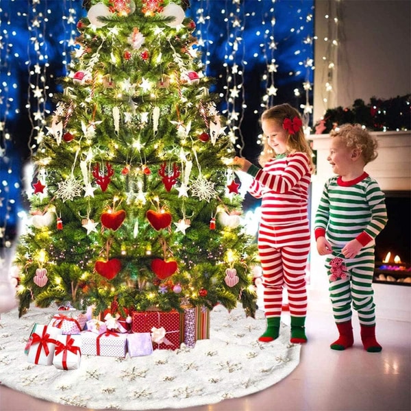 Julgransmatta, julgransmatta, julgransfotsskydd, guld snöflinga broderad matta julgransdekoration