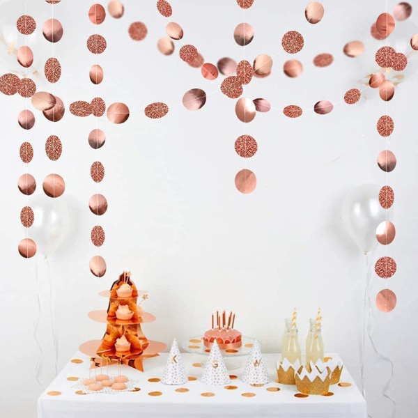 Glitter Roséguld Polka Dot Girlang Fest Dekorationer Papper Polka Dot Hängande Streamers Vimpel Banner Bakgrund Dekoration Bröllop 2M