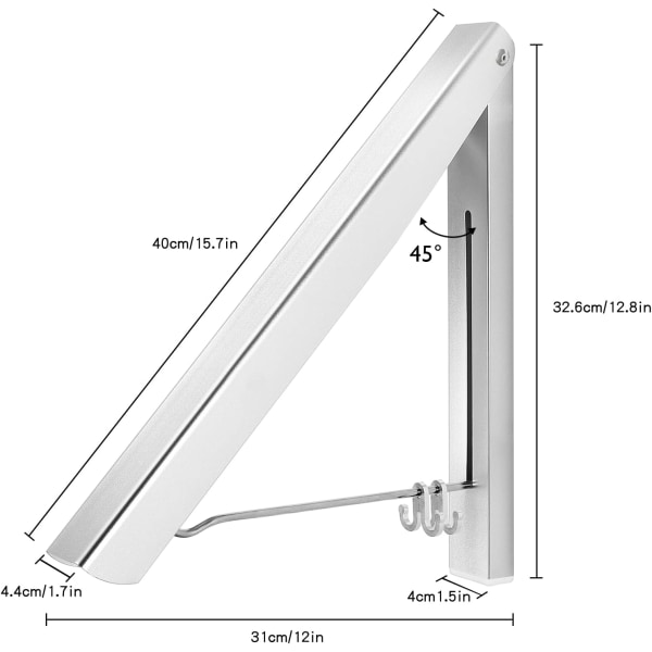 Fällbar väggmonterad klädhängare, aluminium hopfällbar väggmonterad klädhängare organiserare utrymmesbesparande krok för vardagsrum, sovrum, badrum, balkong (silver