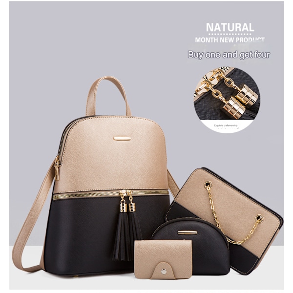 Fashion Dam Läder Ryggsäck Kvinnor Axelväska Crossbody Väska Set Läder Tote Väska Korthållare Present till Kvinnor(vit pulver)