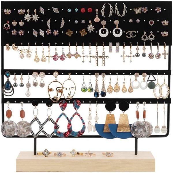 Smycken Organizer, 144 hål (svart) med träbas, hängande Ea