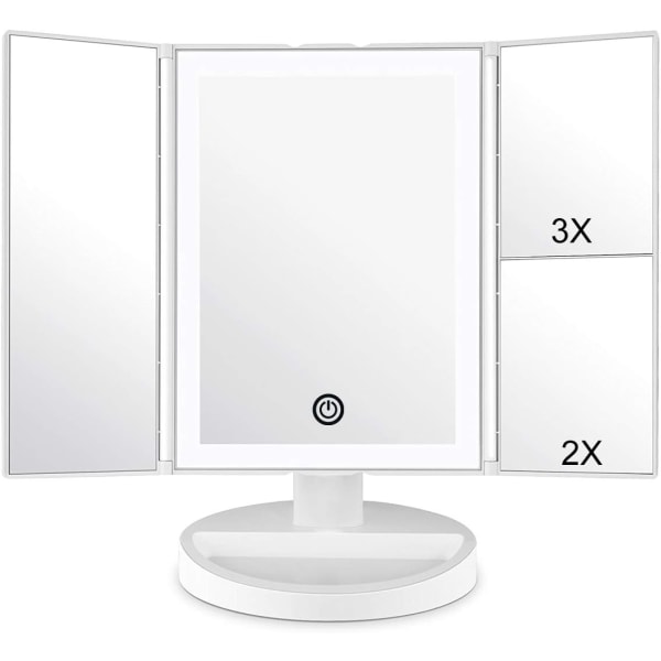 Upplyst sminkspegel, 1x/2x/3x förstoring med 22 LED Touch S