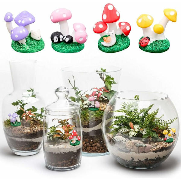 Trädgårdsdekoration Trädgårdssvamp Landskap Harts Mikroornament Blomkruka 4PCS Lämplig för Utomhusträdgårdsdekoration (Svart Rosa + Röd Snigel +