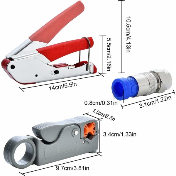 Trådstrippverktyg Kompressionspliersats Koaxialkabelavdragare Kompressionskrimpverktyg för RG58 RG59 RG6 RG-62 Koaxialkabel, TV-kabel
