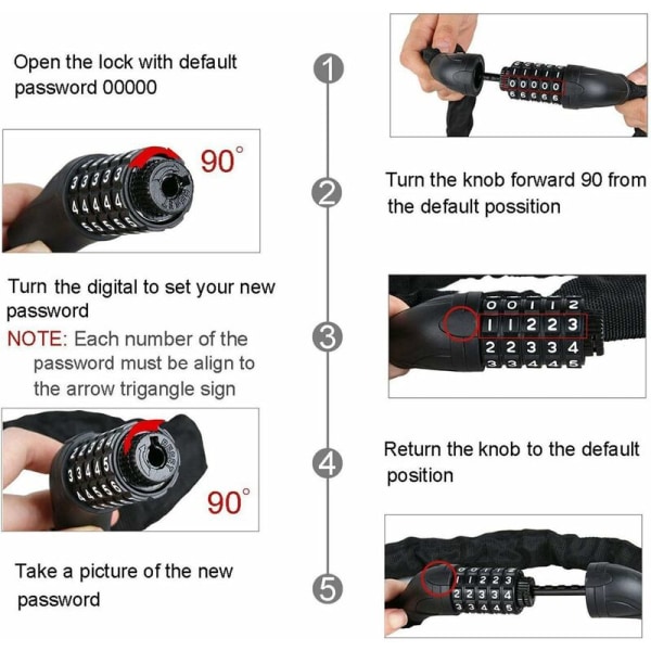 Cykellåse kabel Cykel sikkerhedskabel Elektrisk cykel hængelås 5-cifret kombinationskode Cykellås Motorcykel kædelås, Total længde 120 cm, 1 stk