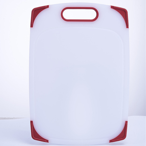 Halkskyddad dubbelsidig skärbräda halkfri plastskärbräda kök hängande plastskärbräda skärbräda, 11\" x 14\", vit/röd