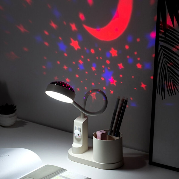 Skrivebordslampe for barn, studielampe med pennholder, automatisk fargeskiftende nattbordslampe, dimbar oppladbar LED-leselampe for barn (hvit)