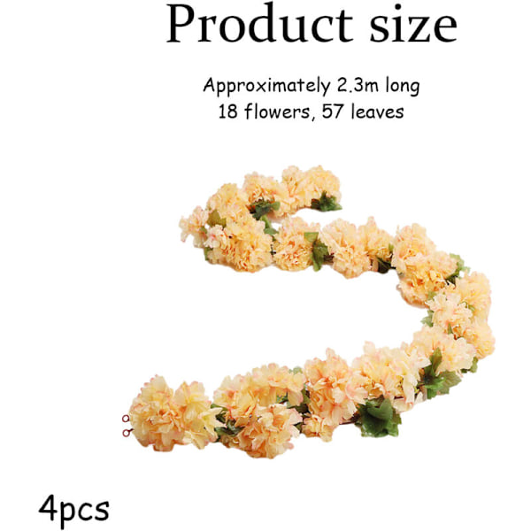 Set med 4 falska Sakura-rankor, konstgjorda blommor att hänga, murgröna, ho, hotell, kontor, bröllopsfest, trädgård, hantverk, konstnärlig dekoration (2,3 m)