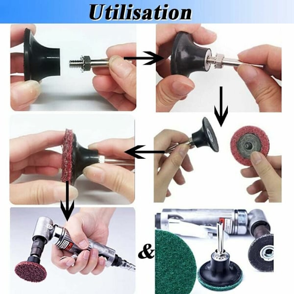 Polerskivor 50mm Disc Pad Skivstöd Slipande slipning Dorn Polering med 1/4 '' Rund Skiva Tak Sten Razzard Snabbt Byte För Roterande Lo-