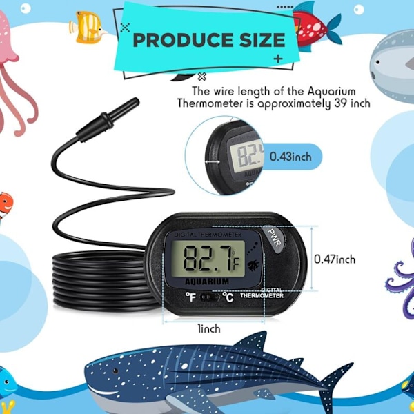 Akvariumtermometer LCD digitalt vanntermometer med vanntemperaturprobe og sugekopp for akvarium reptil marint habitat