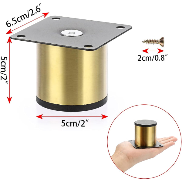 (Guld) Set med 4 5 cm rostfria möbelben - för stolar, bord, skåp, skrivbord, soffor, möbler - med skruvar - enkla att montera - runda