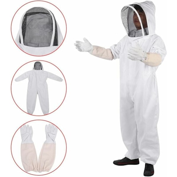 Ideal Costume Professional Ammattimainen Suojavarustus Beeshock pitkillä käsineillä ja hunnullisella hatulla mehiläishoitajalle - Valkoinen (XL)