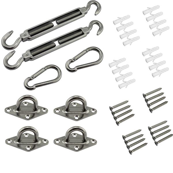 Skygge Sejl Hardware Kit - 304 Rustfrit Stål Sol Sejl Installations Kit - 6\" - til Installation af Rektangulære og Trekantede Skygge Sejl til Terrasse, Gar