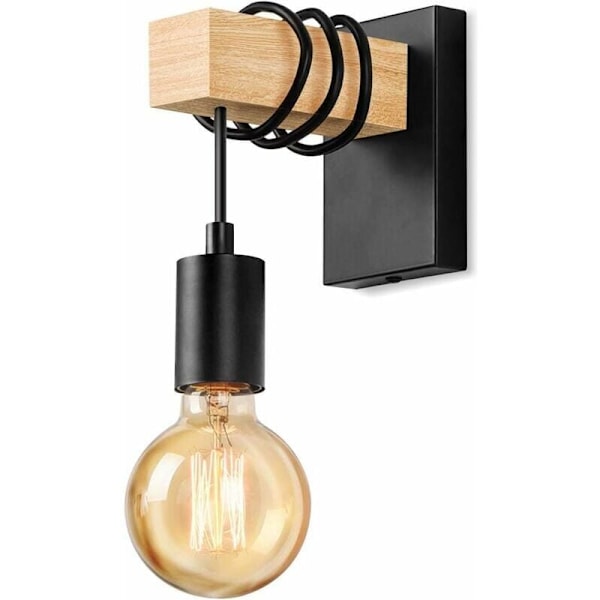 Industriel Træ Væglampe Vintage Væglampe Indendørs Vægbelysning Retro E27 Vægspotlight til Stue Soveværelse Spisestue Gang Bar Sort (wi