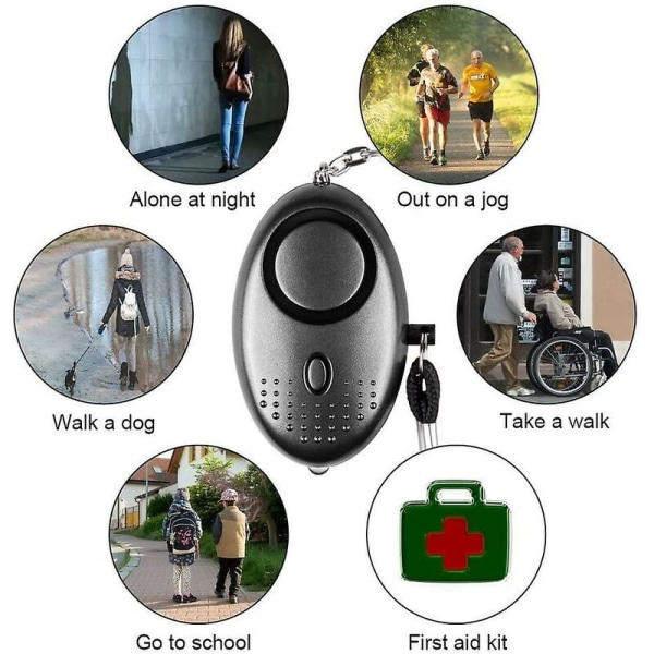 Nødpersonlig alarm sikkerhedsalarm 130db LED lommelygte til børn/kvinder/ældre studerende sort+sølv+lilla 3stk
