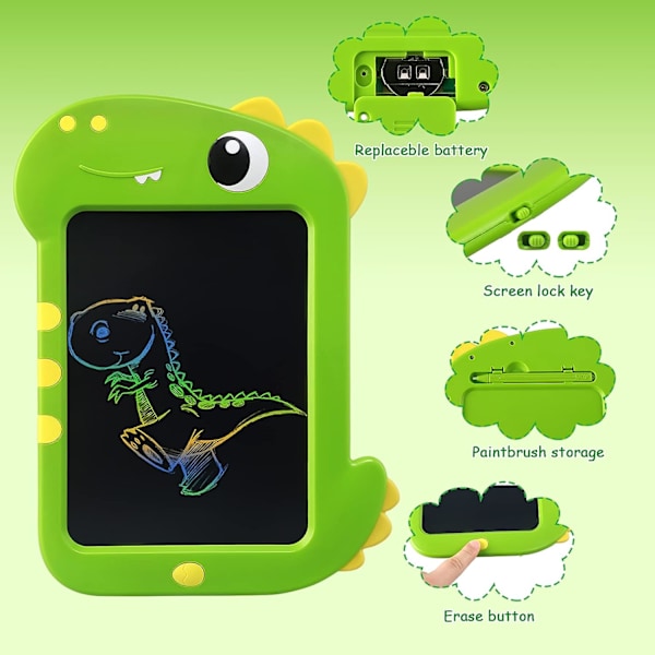 LCD-kirjoitustaulu 8,5 tuuman värikäs piirtotaulu, dinosauruslelu lapsille 3 4 5 6 7 8 vuotta vanhoja - Magic Slate Board Luovat opetuspelit Lelut Gif