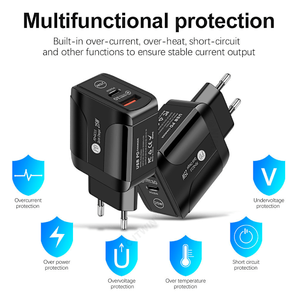 25WPD hurtigladende mobiltelefonlader 5A europeisk standard hurtigladende hode Type-c adapter