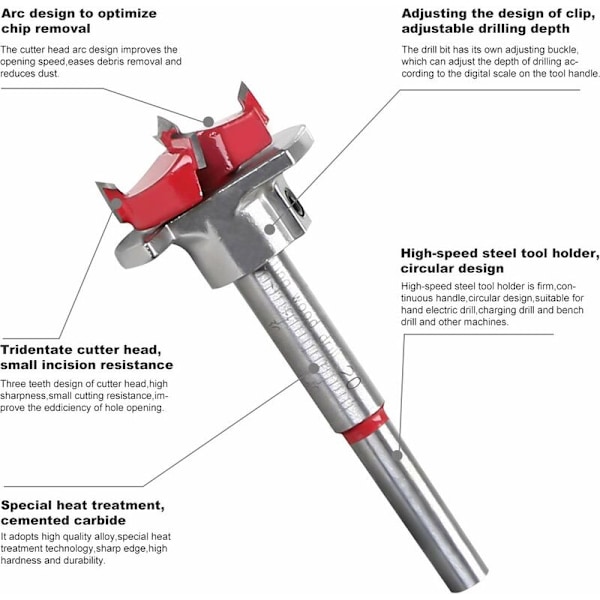 Trævæger, Ø 20 mm Træjordbær med justerbar positionering, himmelsk hårdmetal kopbor med dybdestop (dybt område 1040 mm)