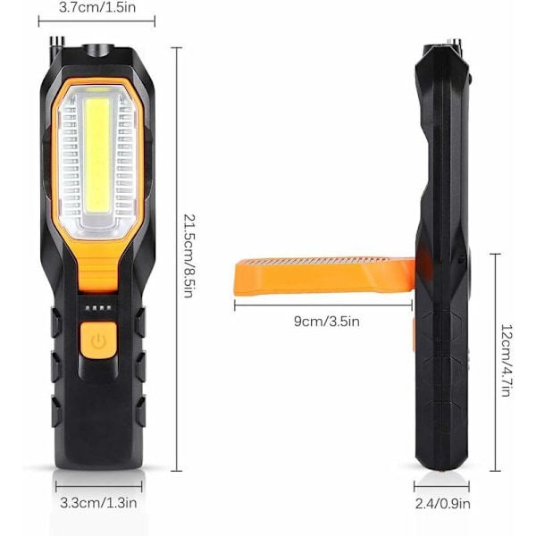 LED arbetslampa för verkstad, COB magnetisk inspektionslampa med 4 ljuslägen, uppladdningsbar campinglampa med 80/280 lumen för bil, reparation, garage,
