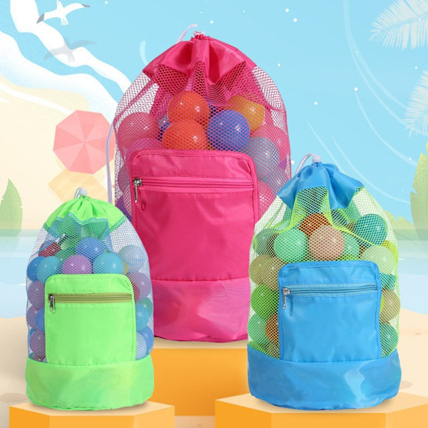 Stor Mesh Bag Barn Klær Leker Sammenleggbar Ryggsekk Strandleketøy Oppbevaringsarrangør Mesh Vesker（blå）