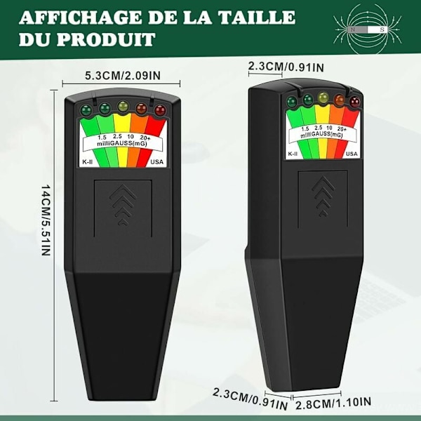 K2 EMF, Crewell elektromagnetisk feltdetektor - med 9 V batterier - Spøkelsesjakt - Paranormalt aktivitetsutstyr