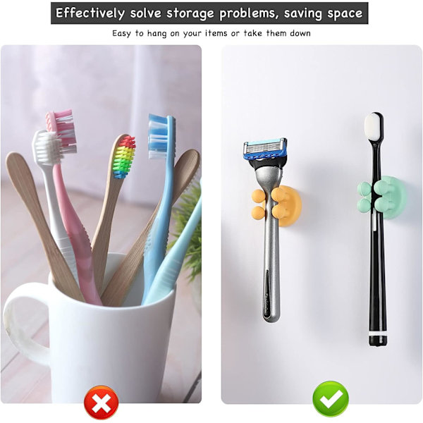 Razor Holder 3 stk. Selvklæbende silikone tandbørsteholder vægmonteret spejl til brusebad hængende håndklæde, funktionelle vandtætte kroge til badeværelse K