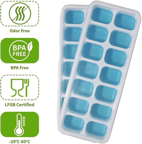 Återanvändbara iskubbrickor i silikon - Spilltätt lock, lätt att lossa & diskmaskinssäker (4-pack)