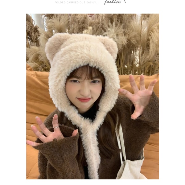 Bear plush hat children's ear protection woolen hat windproof thickened warm winter hat cute Lei Feng hat