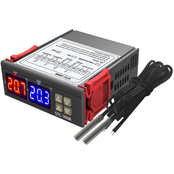 Dubbel digital display termostat temperaturregulator med dubbel NTC-sondreläutgång, DC 24V - DC 24V