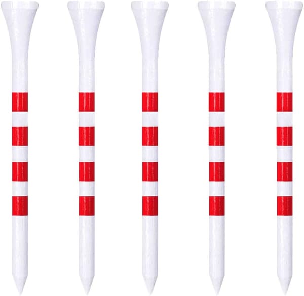 Bambu Golf Tee 70mm 100 kpl pakkaus, punainen väri, Golf Stripe bambu tee naula Stripe golf tyyli tee70mm pallopidike