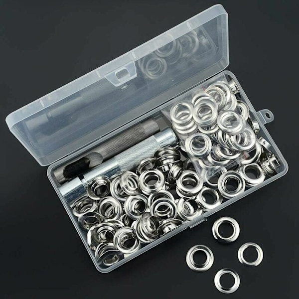 Ieuillets Kit, 100 öljetter set 12 mm öljetter, presenningsreparationskit, med 3 st grommet öljetter verktyg Kit för presenning, tyg, gardiner (guld),