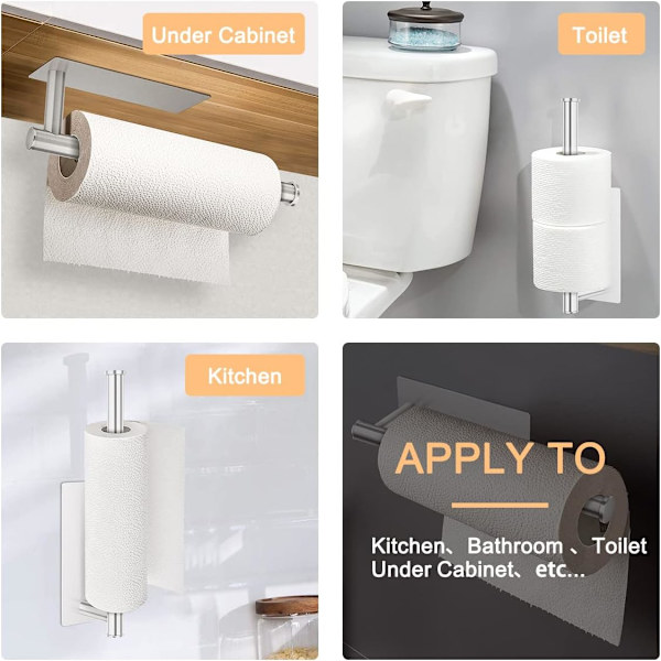 Køkkenrulleholder under skab (sølv) - 30 cm brugbar længde - Toiletpapirholder Selvklæbende rustfrit stål rulleholder Køkkenrulleholder