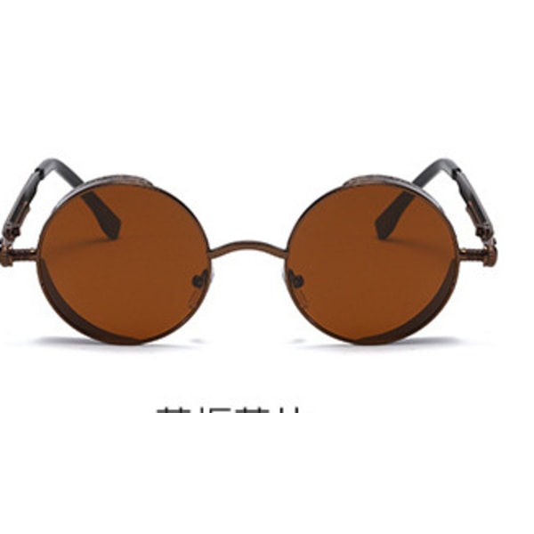 Brune ramme brune linser-polariserede runde solbriller til mænd og kvinder inspireret af retro Steampunk-stil i metallisk cirkel