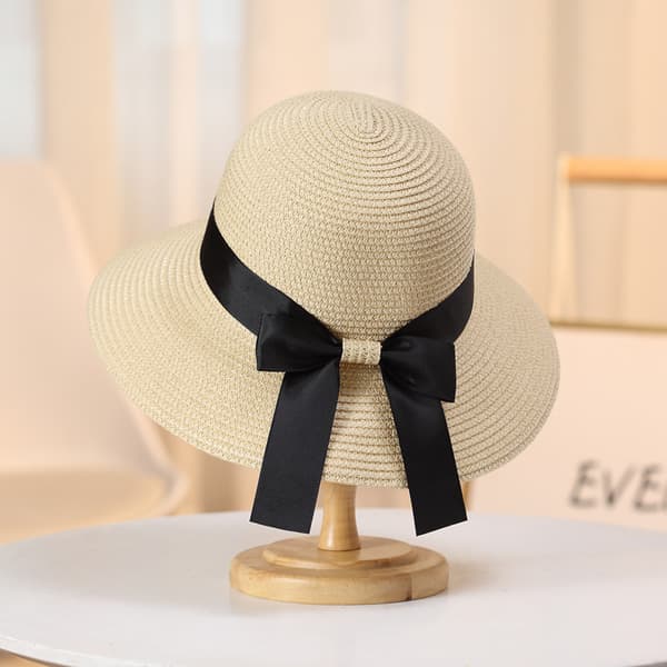 Dame Solhatt Floppy Foldable Bowknot Halmhatt Sommer Strand Cap UV Beskyttelse UPF50