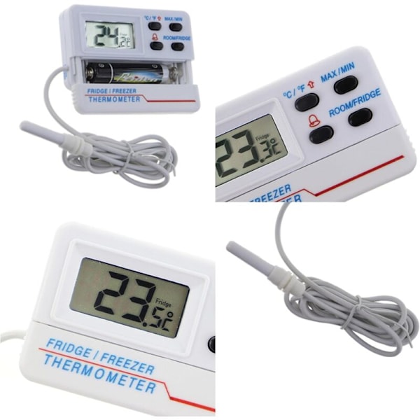 Digital kyl- eller frysskåpstermometer - med alarm - Max min funktion - 1,2 m kabel