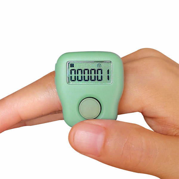Uppladdningsbar tyst finger counter 6 kanaler digital Tasbih Tally Clicker med LED för bön stickning sport present (1 st, grön)